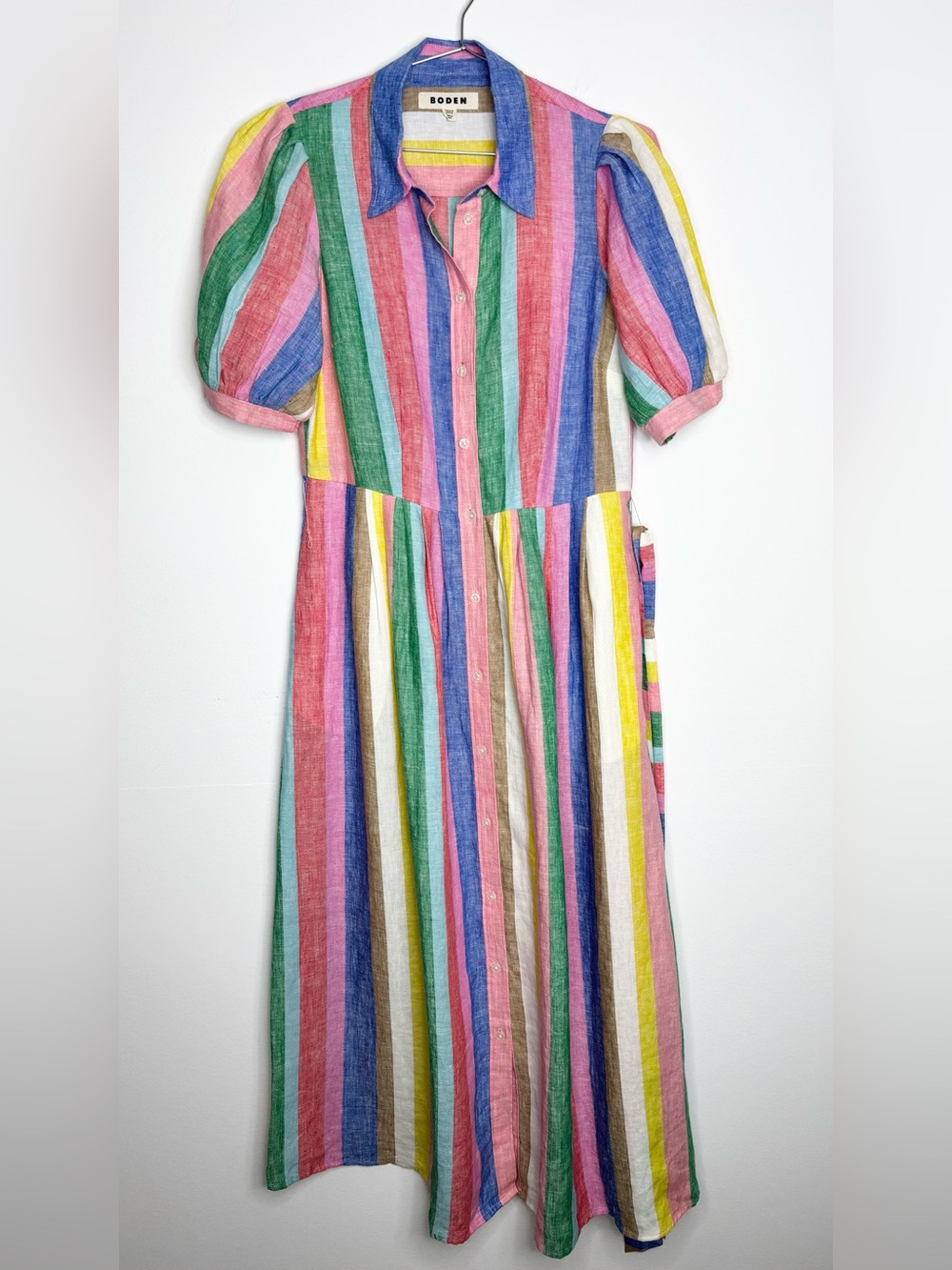Boden Alexa Stripe Linen Maxi Shirt Dress Pink Multi Size 6R - Picture 5 of 16